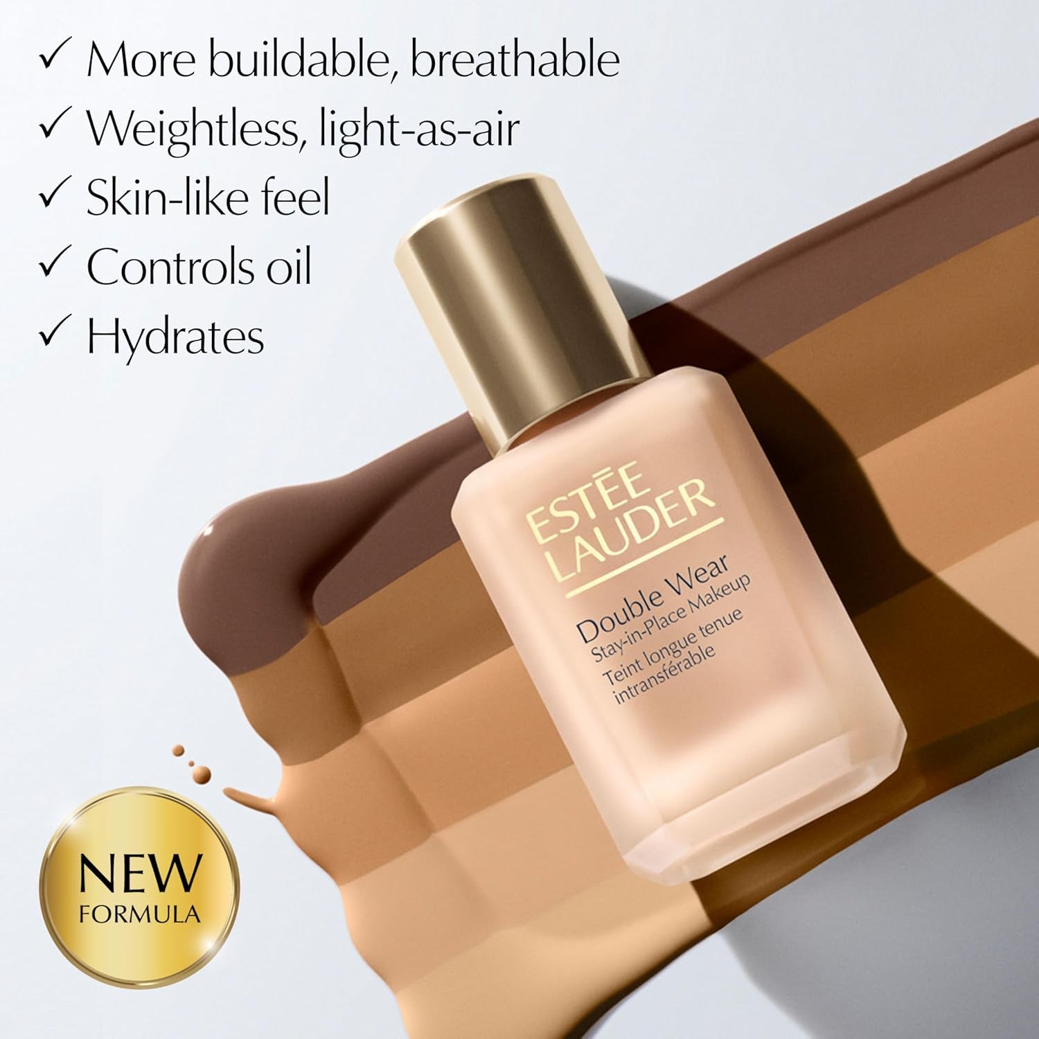 Estée Lauder Double Wear Stay-In-Place Foundation Makeup | 36-Hour Long-Wear Oil-Free Liquid Matte Foundation | Hydrating, Breathable, Buildable | New Formula