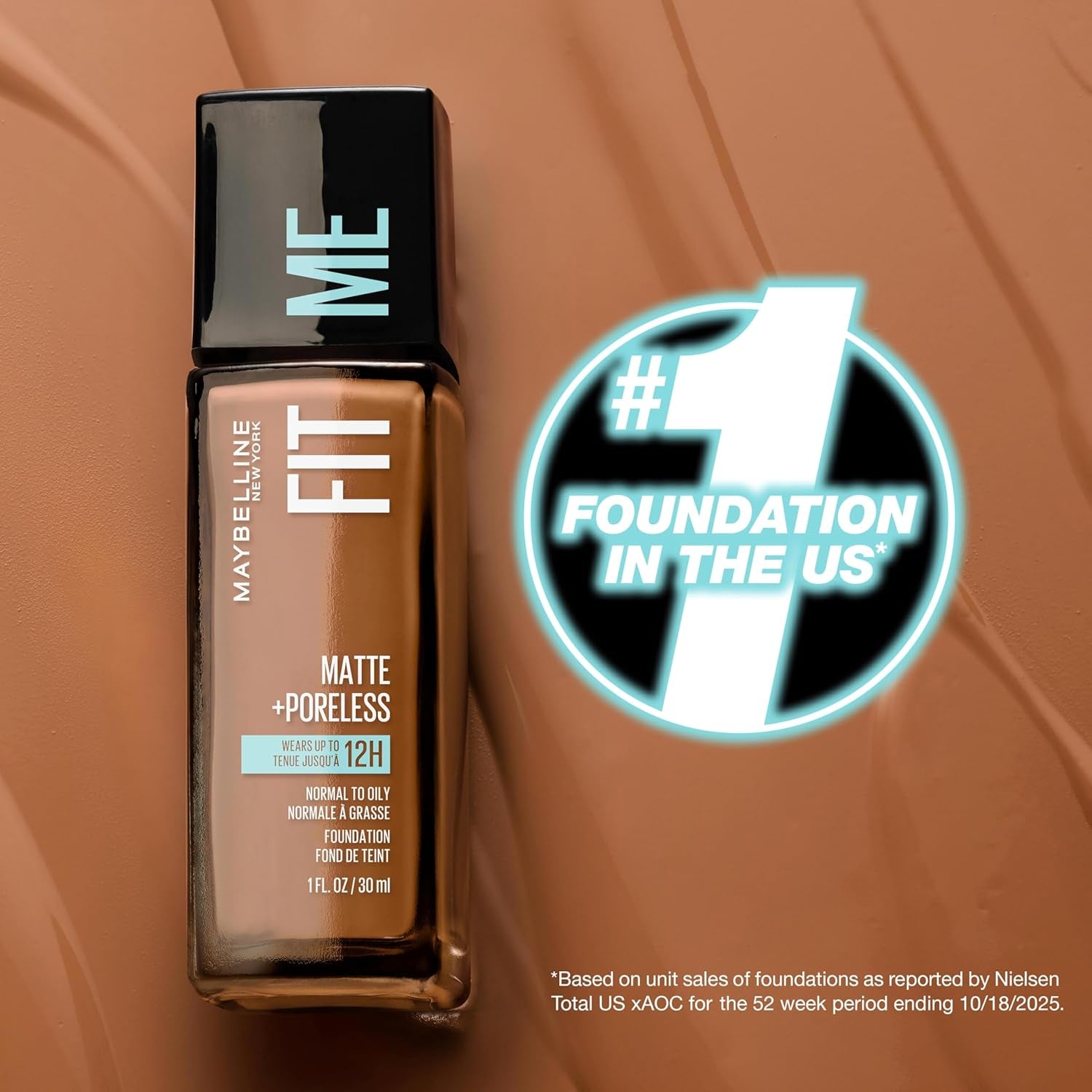 Maybelline Fit Me Matte + Poreless Liquid Oil-Free Foundation Makeup, Sun Beige, 1 Count (Packaging May Vary)